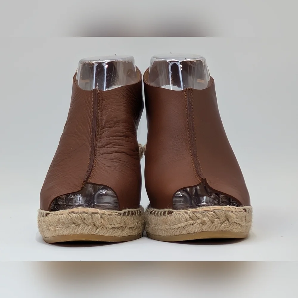 Kanna Peep Toe Spain Slingback Brown Leather Espadrille Wedge Sandals Size‎ 6.5